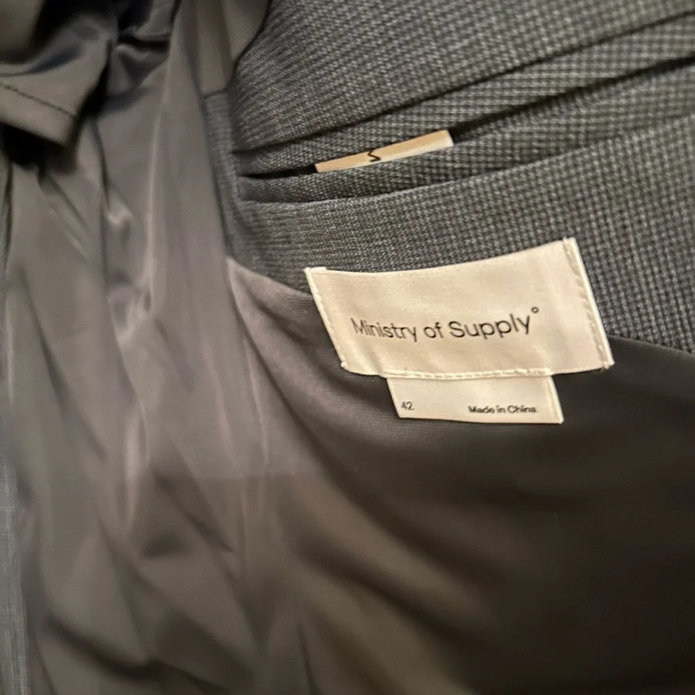 Ministry of Supply Suit Jacket SZ 42 Reg Elegant Navy Blue Check Pattern Stretch - Picture 3 of 13